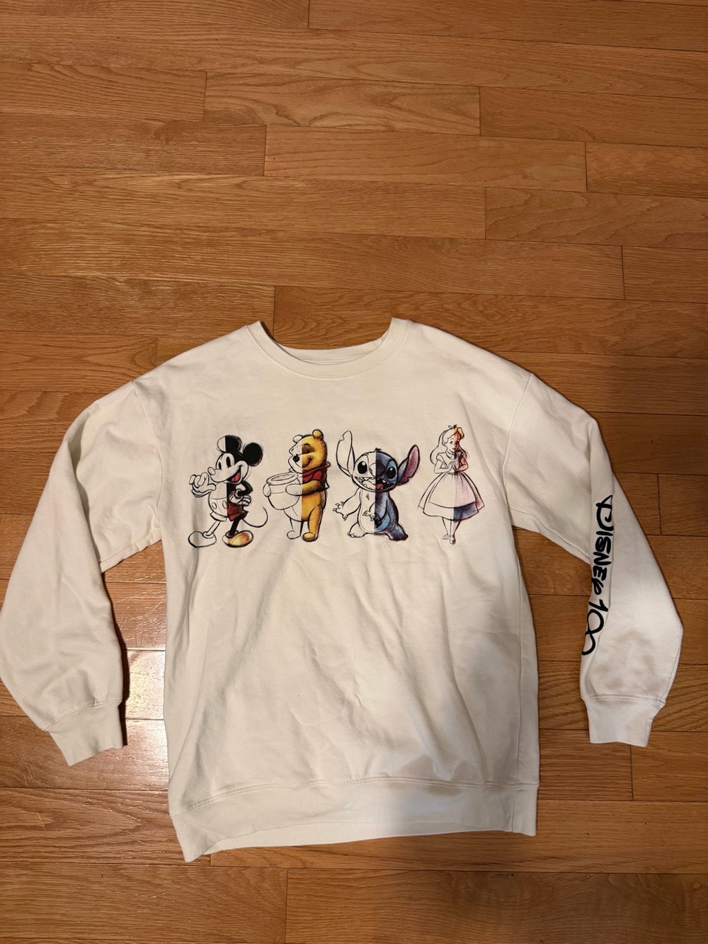 Disney Cream Crewneck Sweatshirt with Classic Character Lineup - Men